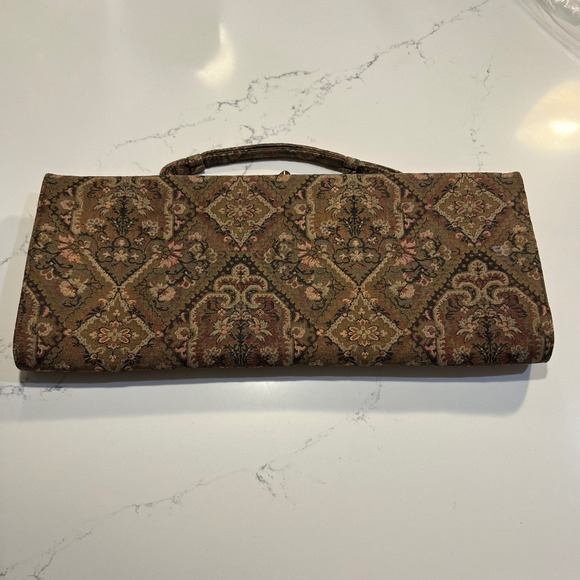Handbags - Mel-Ton Vintage Tapestry Damask Brown Clutch Purse 14" x 6" Evening Classic